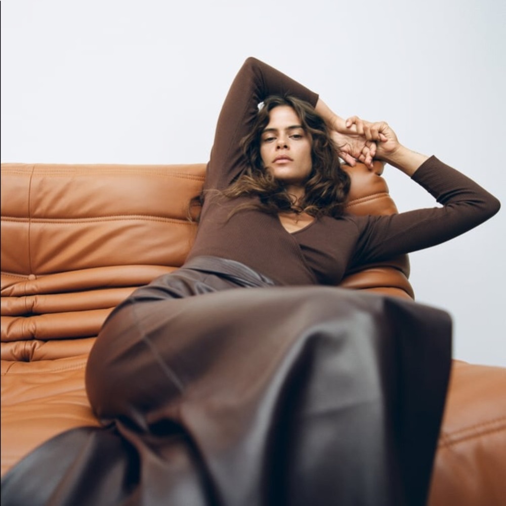 NWT Zara Tied Ribbed Top